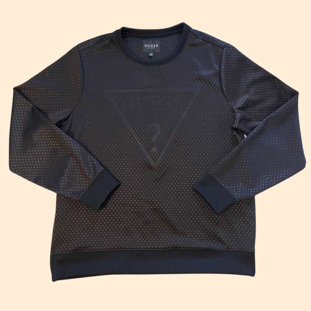 GUESS Los Angeles Black Long Sleeve Moon Textured Triangle Sweatshirt